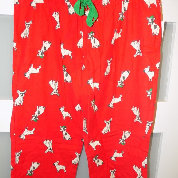 Old Navy Christmas French Bulldogs Red Flannel Pajama Bottoms Size S Women's NEW - Picture 2 of 3